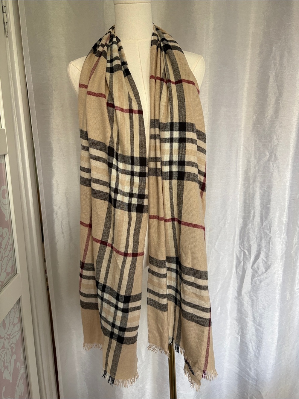 Classic Beige Plaid Nova Check Scarf
